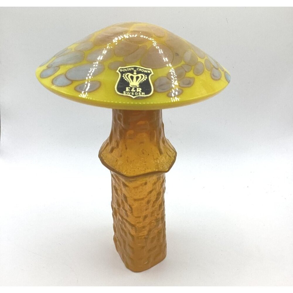 Bo Borgstrom Åseda Ebeling Reuss Blown Glass Mushroom-6.5 in Canary-Sweden-NOS